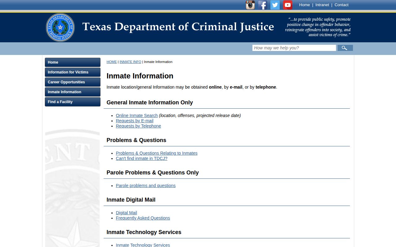 TDCJ information channels for Reeves County released inmates